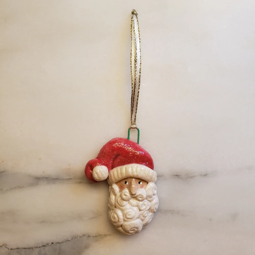 New Handmade Salt Dough Santa Ornament